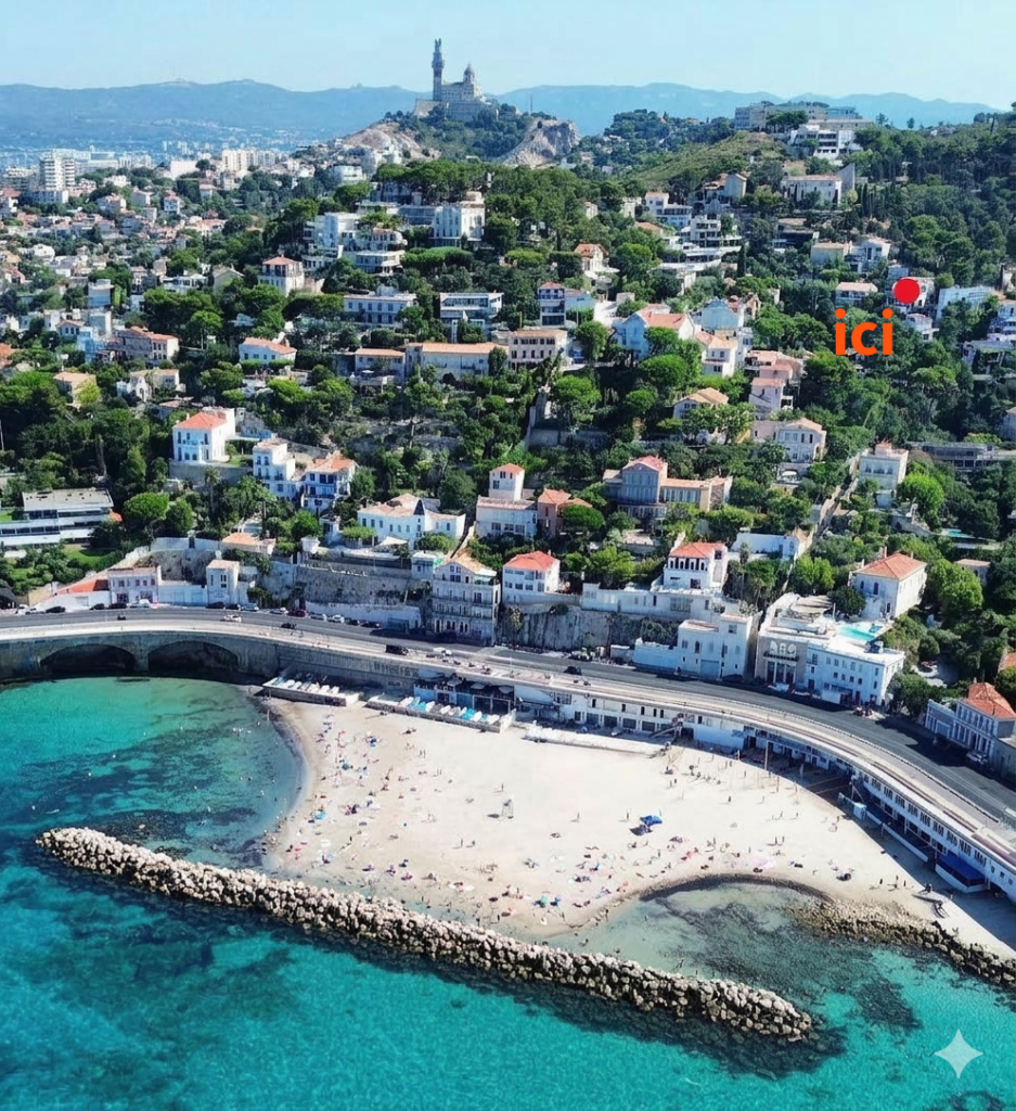 La villa du Vallon des Bourguignons est idéalement située au cœur du Roucas Blanc, à Marseille, entre nature et mer, et proche de tout.